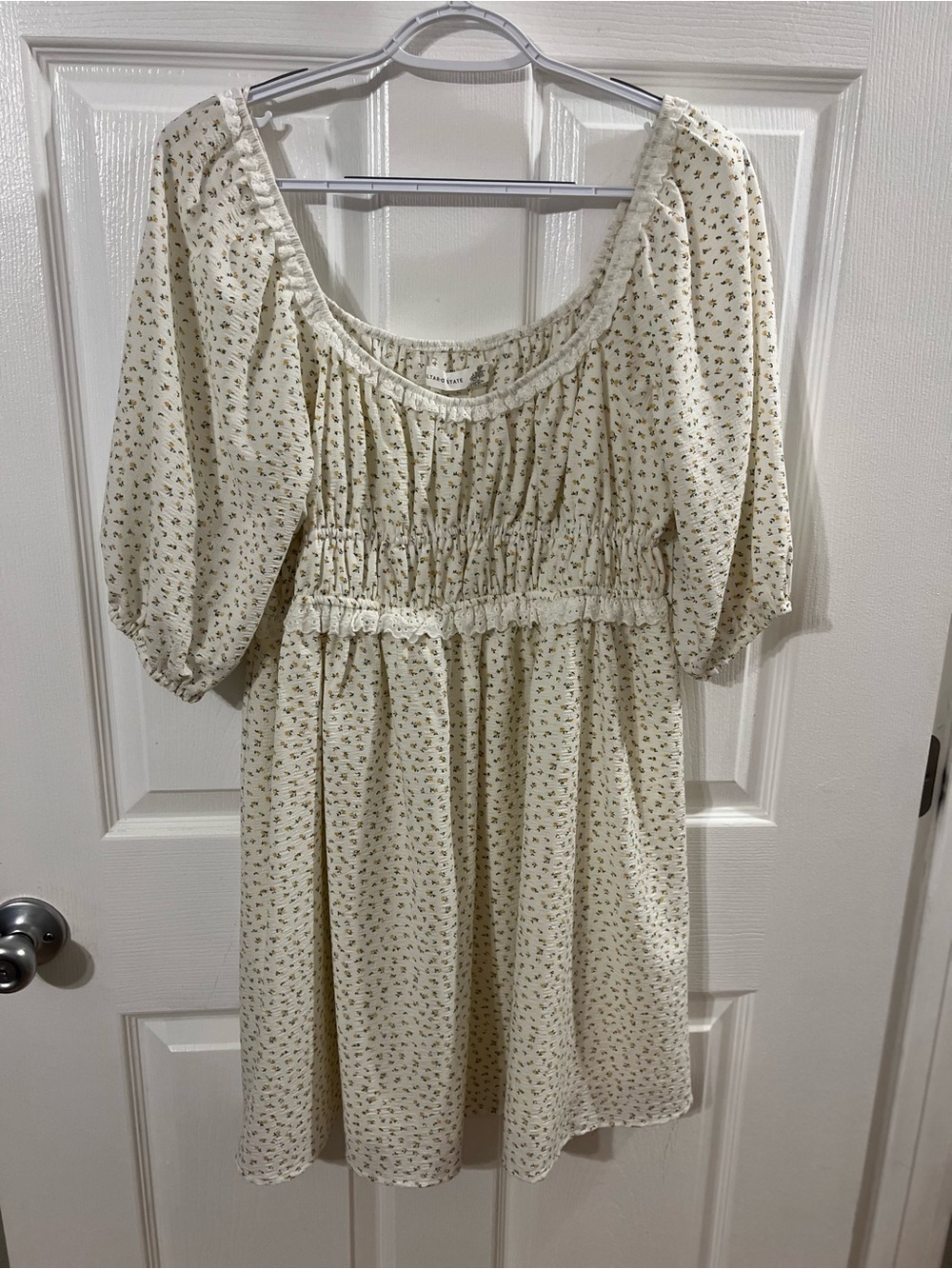 Altar'd State Cream Floral Puff-Sleeve Mini Dress